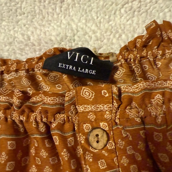 VICI Bohemian Off-Shoulder Maxi Dress - Brown Tan High Low Ruffle Boho Festival - Picture 12 of 13